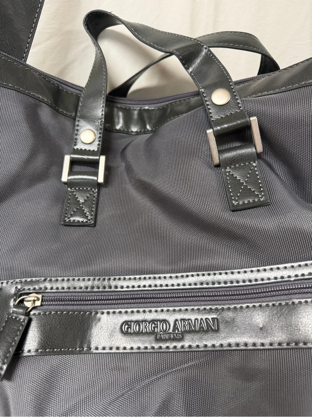 NWOT Georgio Armani Gray/Black Travel Gym Bag W/Adjustable Shoulder Strap